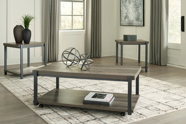 Gray and Black 47.63-Inch Coffee Table with Two End Tables — product view