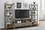Bainbridge Gray Weathered Wood TV Stand front view with drawers and shelves