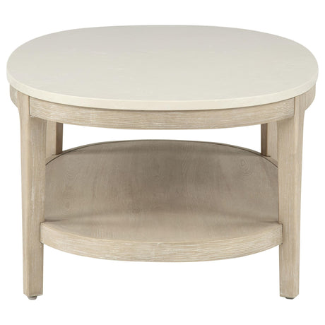 Lucaire Oval Cultured Marble Top Coffee Table Honed Cream and Sandstone — product image 4