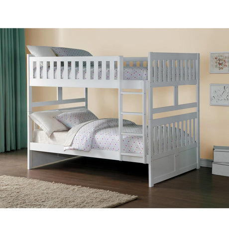 Galen white full over full bunk bed detail view