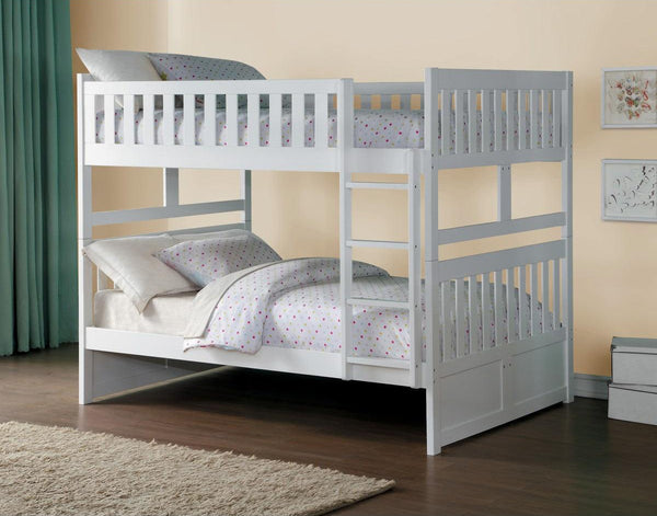 Galen white full over full bunk bed detail view