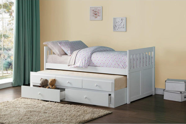Galen White Twin Panel Storage Trundle Bed trundle extended