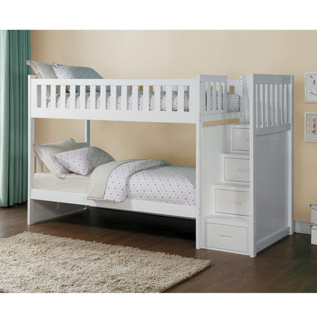 Galen White Twin Over Twin Step Bunk Bed full view