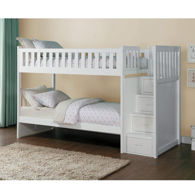 Galen White Twin Over Twin Step Bunk Bed full view