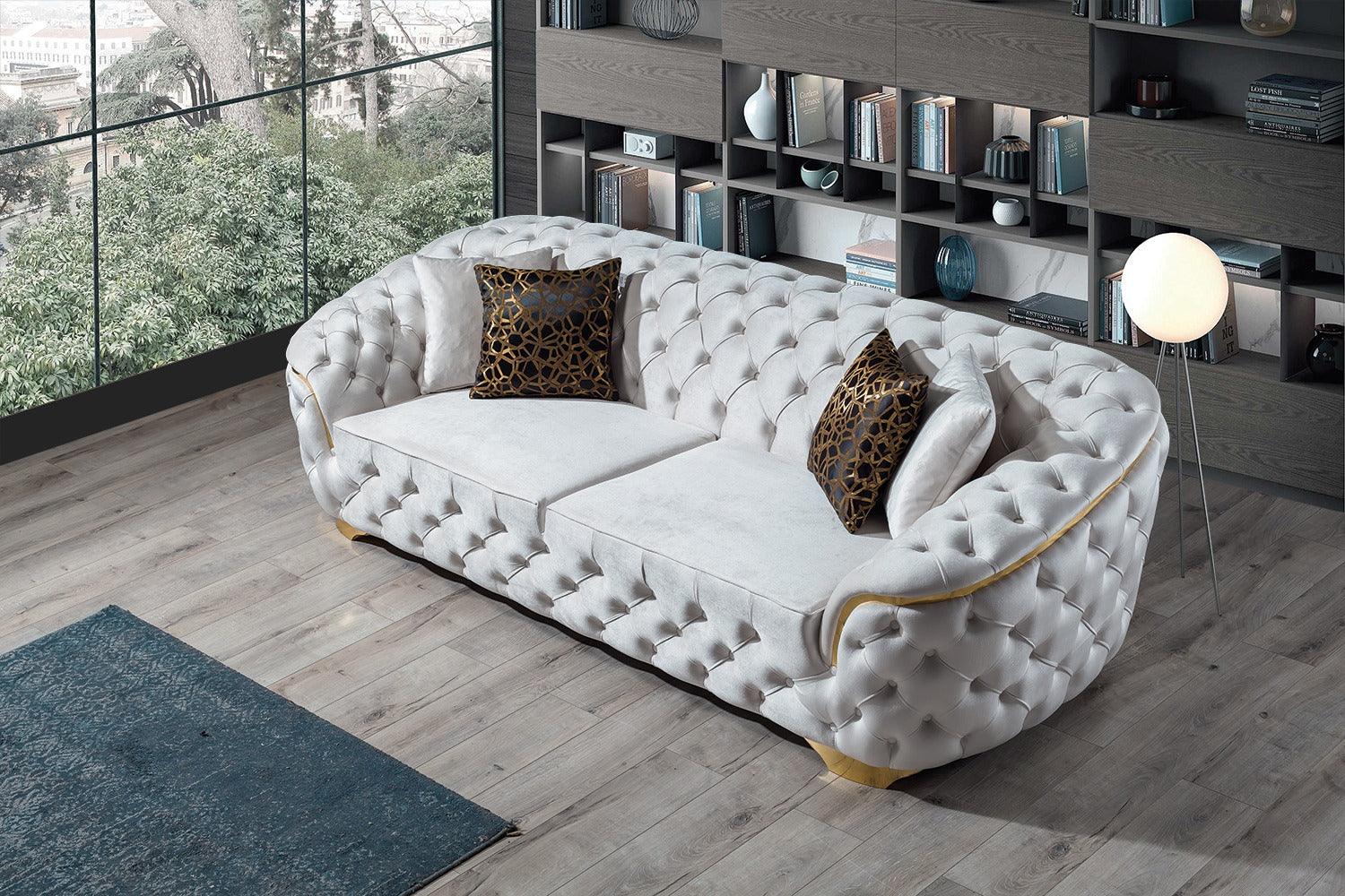 Full view of sofa and loveseat set in living room setting
