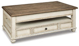 Realyn White/Brown Coffee Table with 2 End Tables — angled view