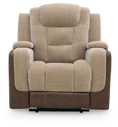 Mixed Motion Brownstone Chenille / Faux Leather Power Recliner — front view
