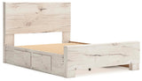 Lawroy Light Natural Queen Panel Bed with Storage — angled view
