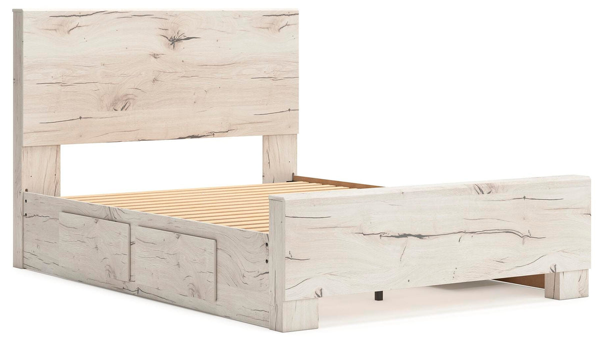 Lawroy Light Natural Queen Panel Bed with Storage — angled view