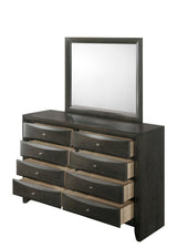 Emily Gray Queen Storage Platform Bed in gray fabric upholstery with storage drawers