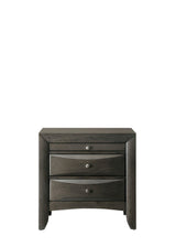 Side view of Emily Gray Oak Storage Platform Bedroom Set bed