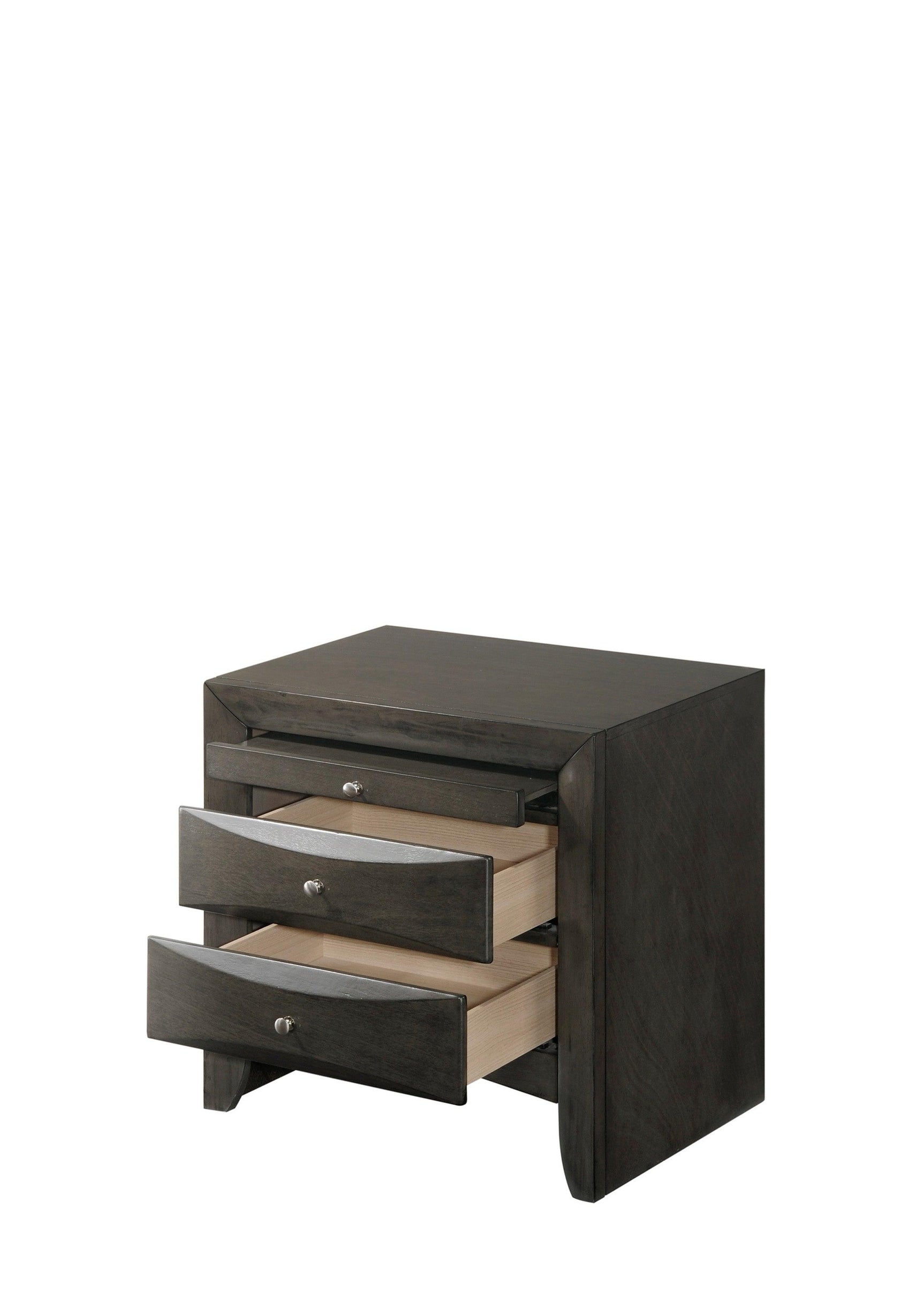 Emily Gray Queen Storage Platform Bed in gray fabric upholstery with storage drawers