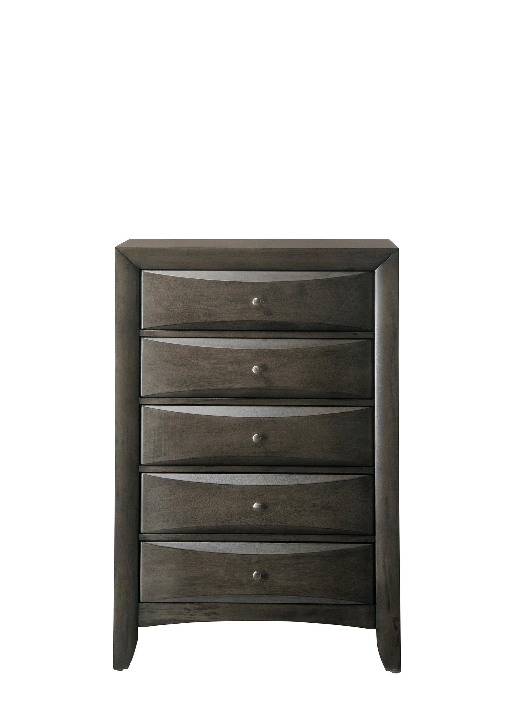 Side view of Emily Gray Oak Storage Platform Bedroom Set bed