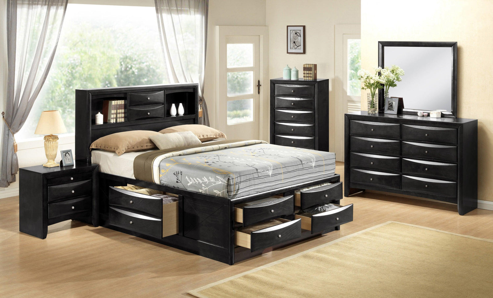 main view of Emily Black Storage Platform Bedroom Set bed