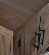 Moriville Grayish Brown Coffee Table with 2 End Tables — detail view