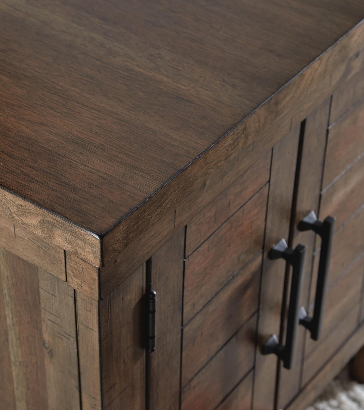 Moriville Grayish Brown Coffee Table with 2 End Tables — detail view