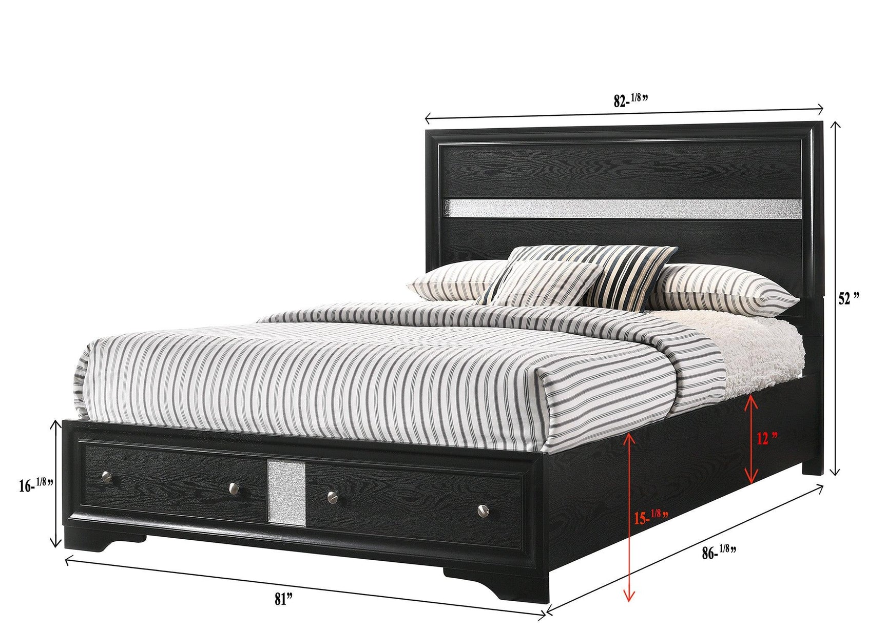 Regata Black and Silver Modern King Storage Platform Bed