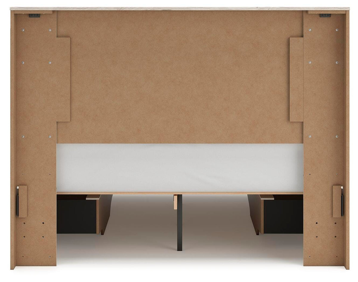 Lawroy Light Natural Queen Panel Bed with Storage — back view
