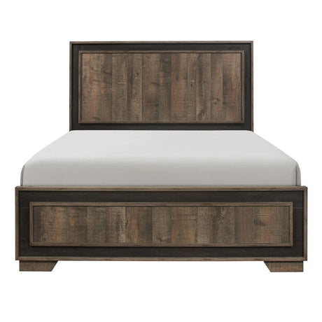 Ellendale Queen Bed in rustic mahogany and dark ebony, front view