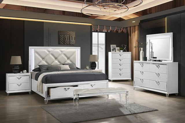 Layla White LED storage platform king bed with illuminated headboard