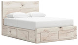 Lawroy Light Natural Queen Panel Storage Bed — angled view