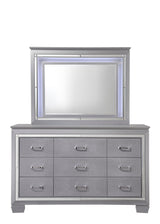 Bedroom view of Lillian Silver LED Fabric Upholstered Tufted Bedroom Set bed