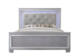 Bedroom view of Lillian Silver LED Fabric Upholstered Tufted Bedroom Set bed