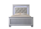 Lillian Silver Modern Sturdy Metal Queen LED Faux Leather Upholstered Tufted Bed