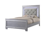 Lillian Silver Tufted Faux Leather King Bed with LED Lighting
