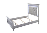 Lillian Silver Modern Sturdy Metal Queen LED Faux Leather Upholstered Tufted Bed