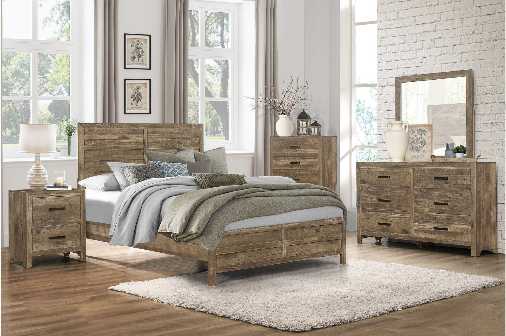 Mandan dresser front angle with black nickel bar hardware
