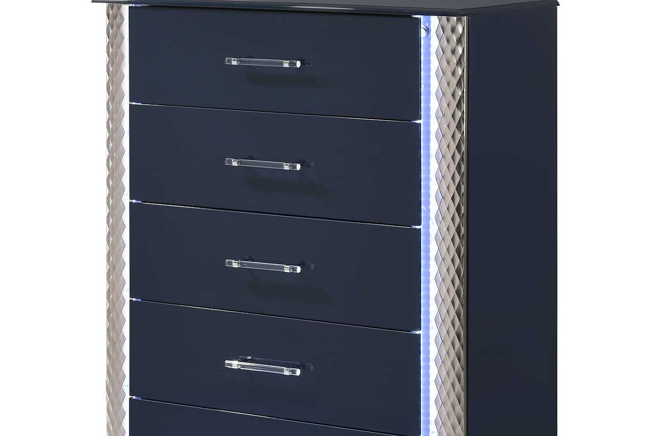 Aya LED Storage Platform Queen Bed in staged bedroom