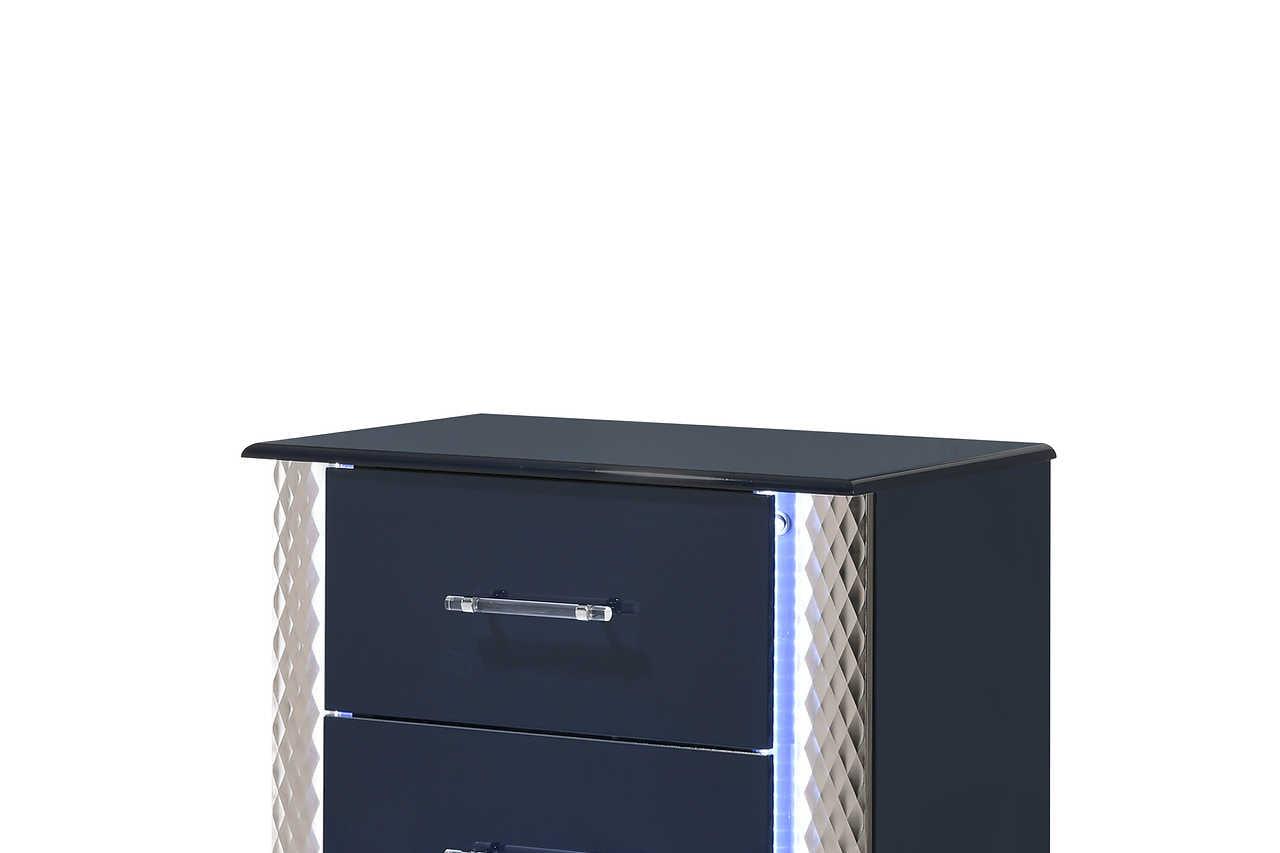 Contemporary dark navy nightstand in bedroom setting