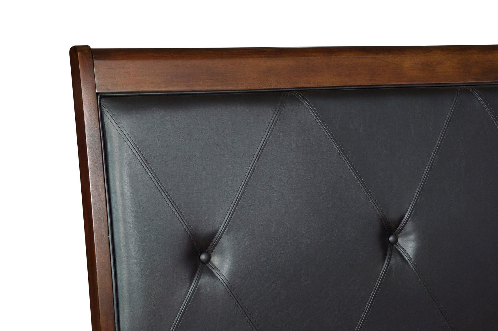 Cotterill Cherry Faux Leather Tufted Panel Bedroom Set bed detailed front view