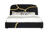 Full view of Milan black velvet queen platform bed shown in bedroom