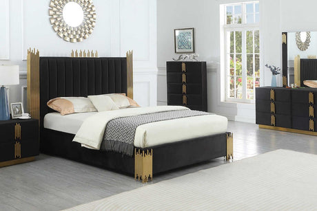 Token Black Upholstered Panel King Bed, front angle view
