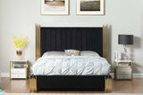 Token Black Upholstered Panel King Bed, side view showing headboard shelf
