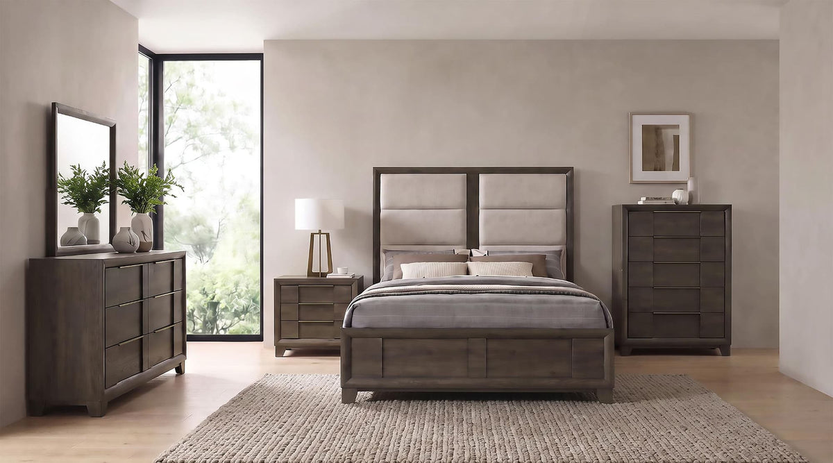 Farre Eastern King Upholstered Platform Panel Bed Dark Brown — product image 11