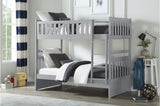Orion Gray Youth Twin Over Twin Bedroom Set front view with bunk bed and storage