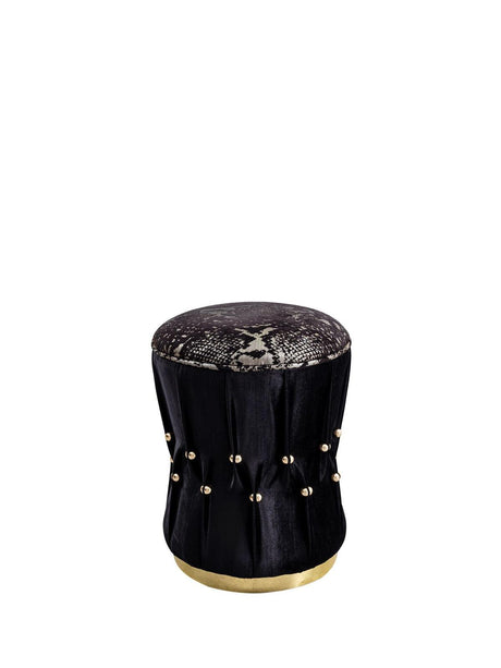 Front view of Lucy Black Velvet Accent Stool showcasing black velvet upholstery