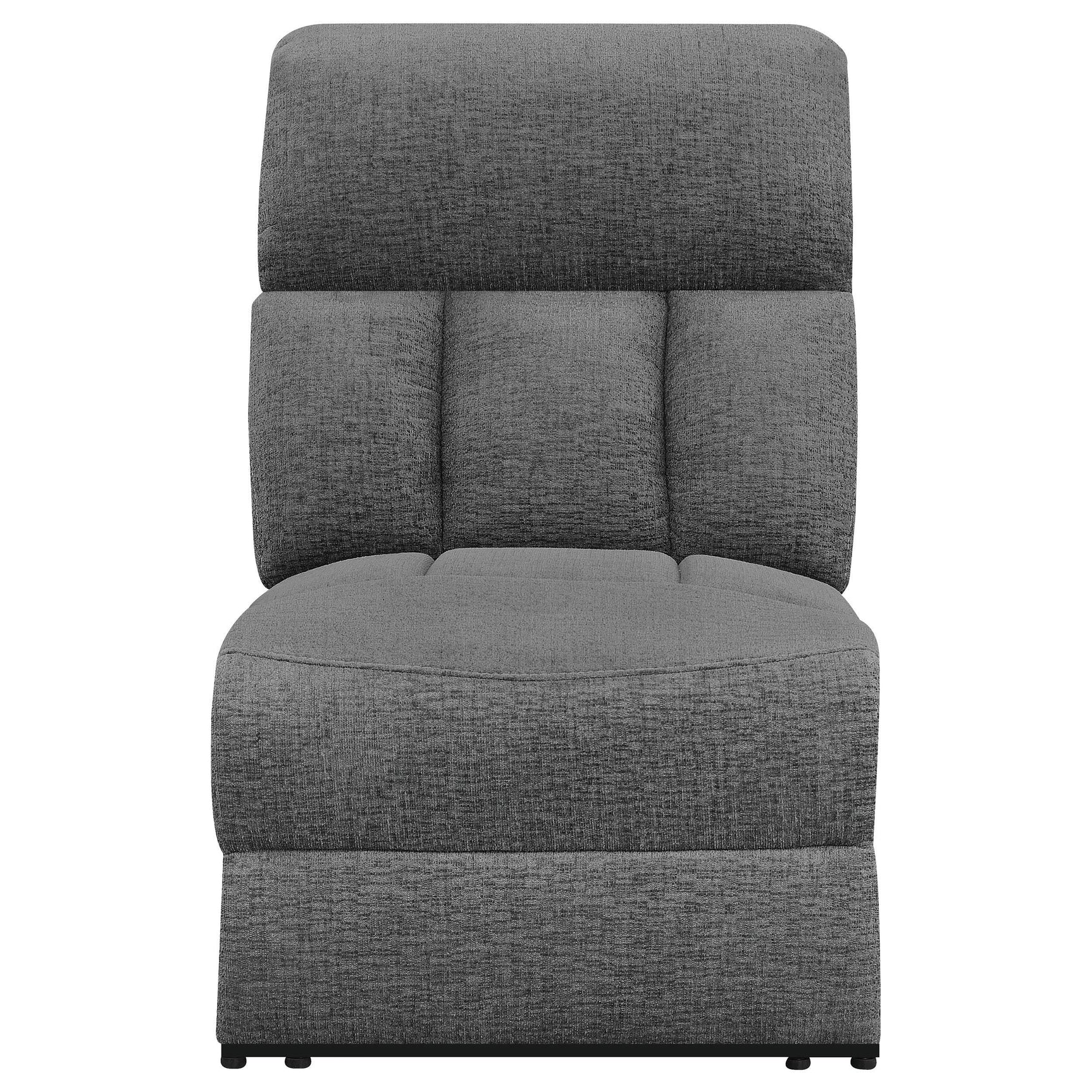 Cupholder detail in charcoal upholstered sofa