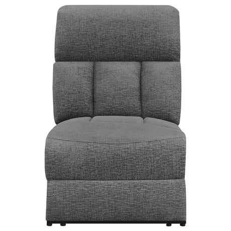Cupholder detail in charcoal upholstered sofa