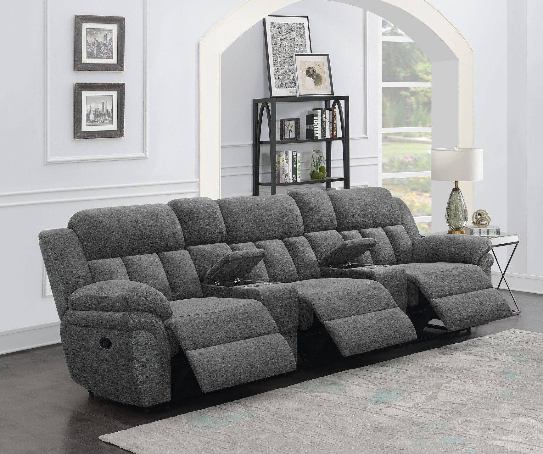 Side angle showing power recliner of Bahrain home theater sofa