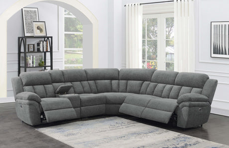 Bahrain 6-piece modular power reclining sectional charcoal, front view
