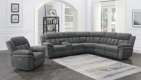 Bahrain 6-piece modular power reclining sectional charcoal, front view