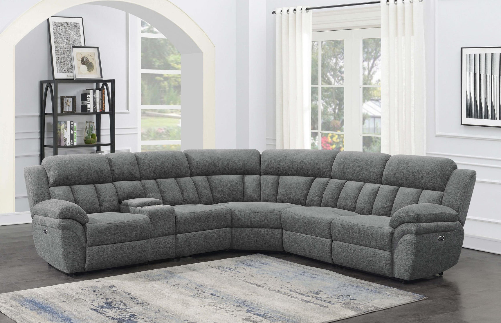 Charcoal chenille upholstery close-up on Bahrain sectional