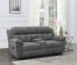 Bahrain Upholstered Motion Loveseat Charcoal side reclining position