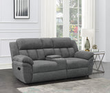 Bahrain Upholstered Motion Loveseat Charcoal side reclining position