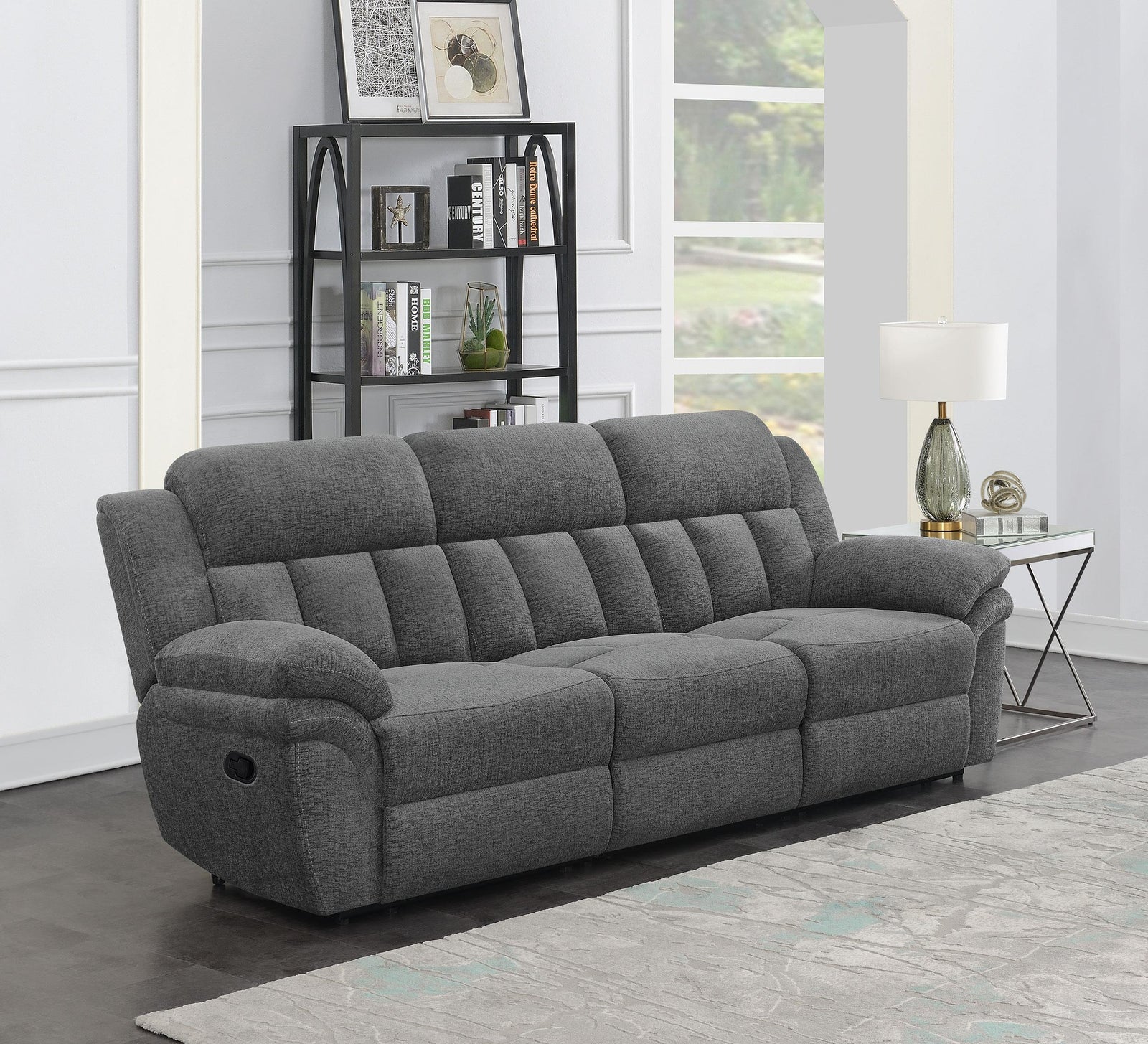 Bahrain Upholstered Motion Sofa Charcoal 609541 - Ella Furniture