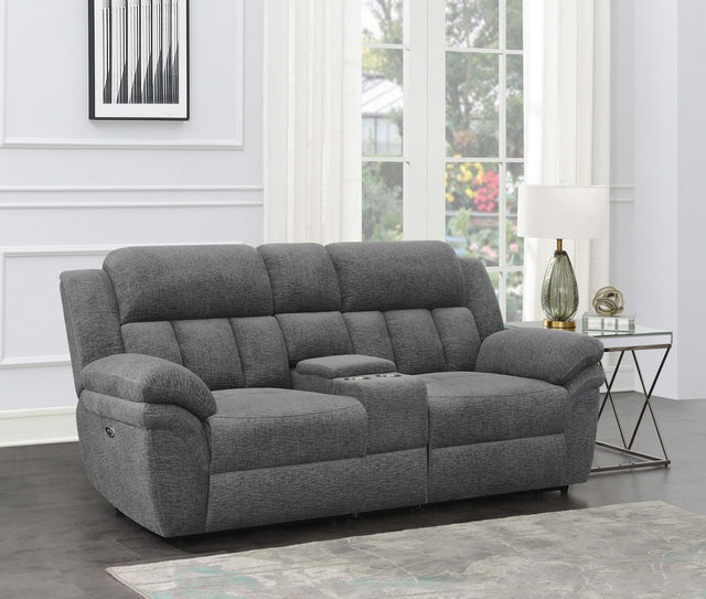 Bahrain Upholstered Power Loveseat Charcoal 609542P - Ella Furniture